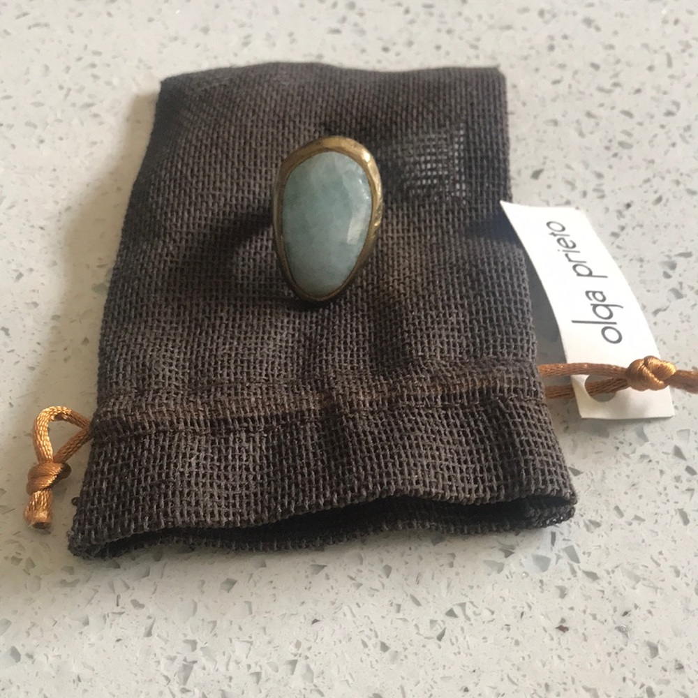 Olga Prieto handmade aqua moonstone brass ring